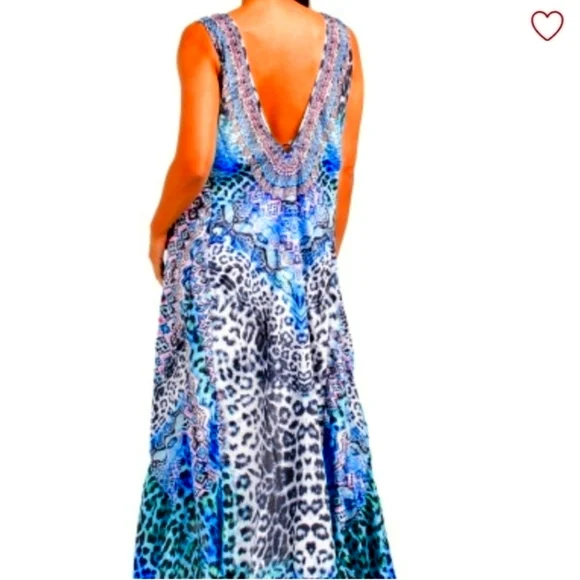 TRUE COLOURS By La Moda Blue Cat Vibrant HiLo Maxi Resort Dress Coverup NWT - Picture 2 of 10